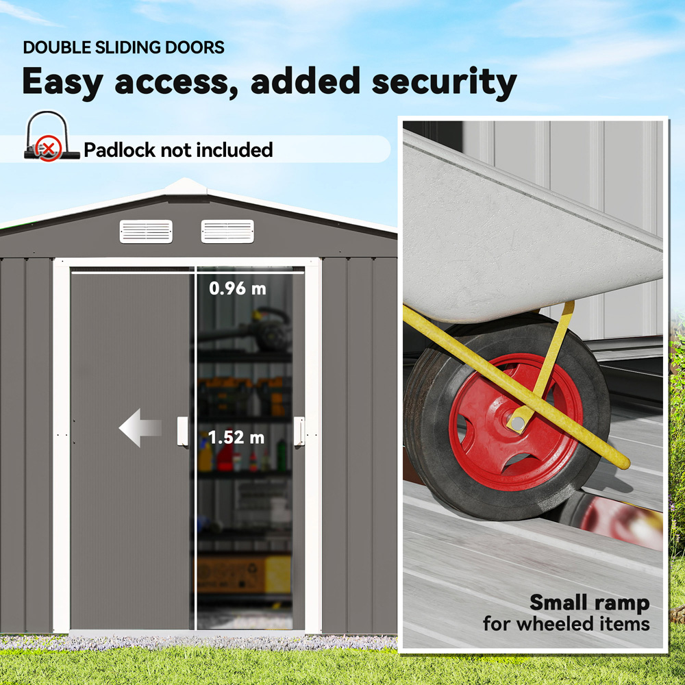 Outsunny 9 x 6ft Grey Metal Apex Garden Shed Image 4