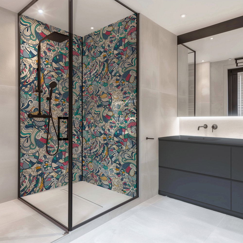 Splashbax Premium Artisan Colourful Doodle Di Bond Shower Panel 2400 x 1220mm Image 3