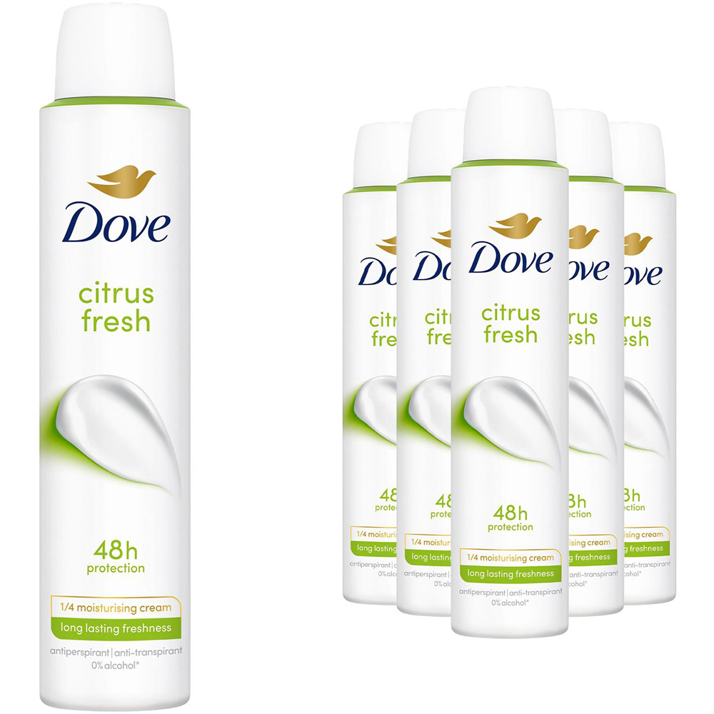 Dove Citrus Fresh 48H Sweat and Odour Protection Antiperspirant Aerosol 200ml 6 Pack Image 1