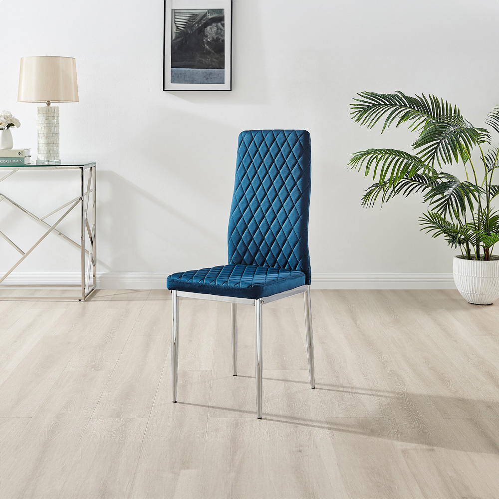 Furniturebox Arona Valera 4 Seater Round Dining Set Navy and Chrome Image 4