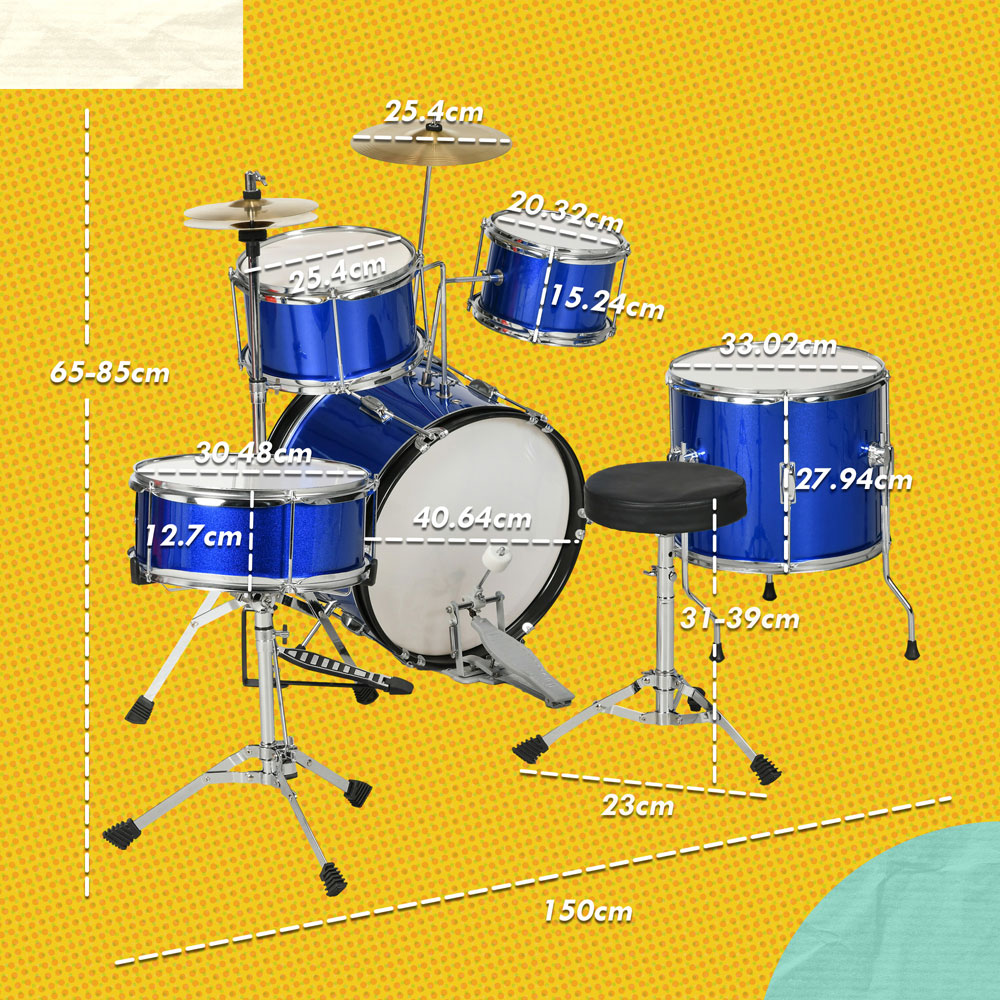 Tommy Toys Kids Blue Drum Set with Stool and Drumsticks 11 Piece Image 7