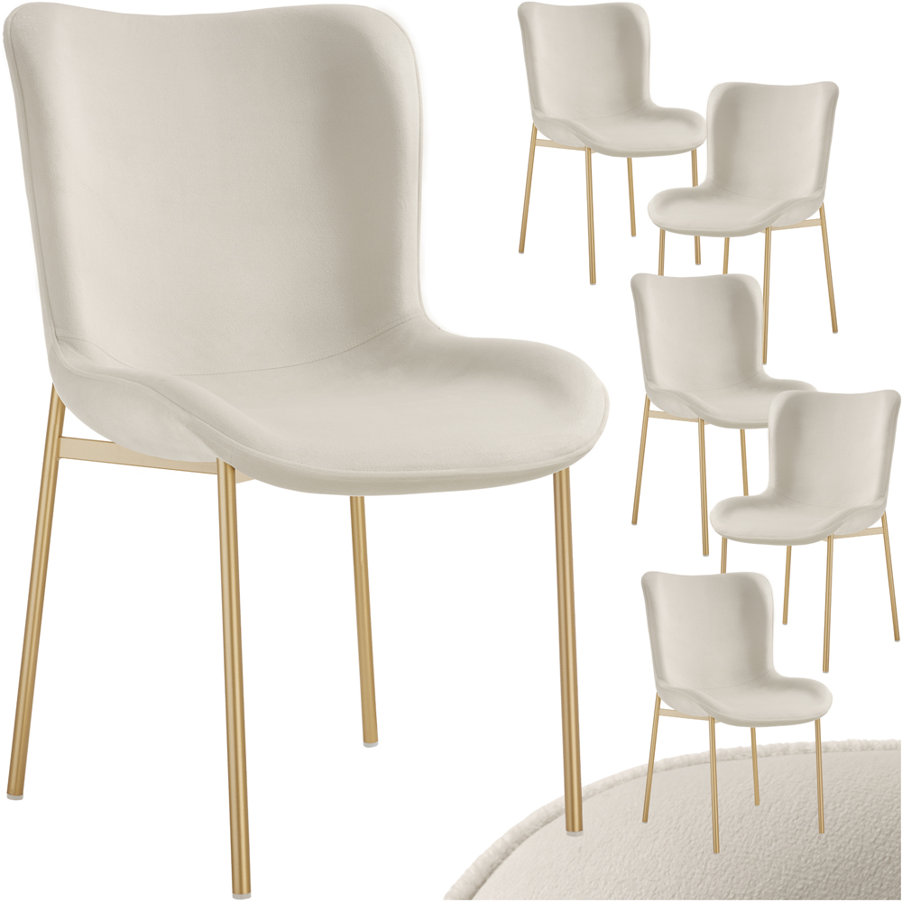 tectake Tessa Set of 6 Beige and Gold Velvet Padded Dining Chair Image 2