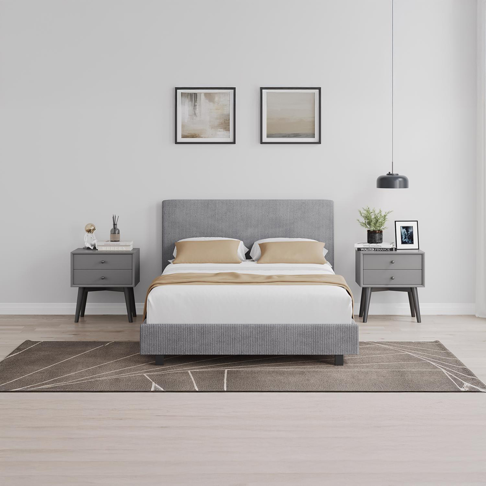 FWStyle Double Grey Upholstered Ribbed Linen Bed Frame Image 6