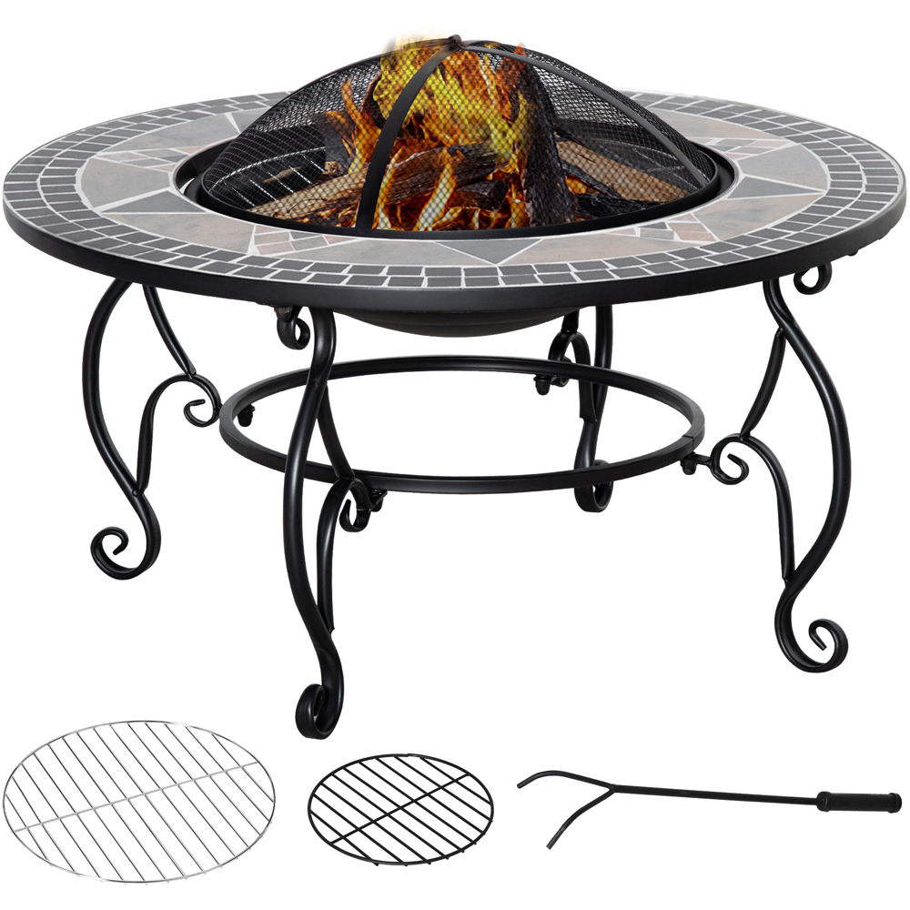 Outsunny 2 in 1 Fire Pit with Spark Screen Cover Image 1