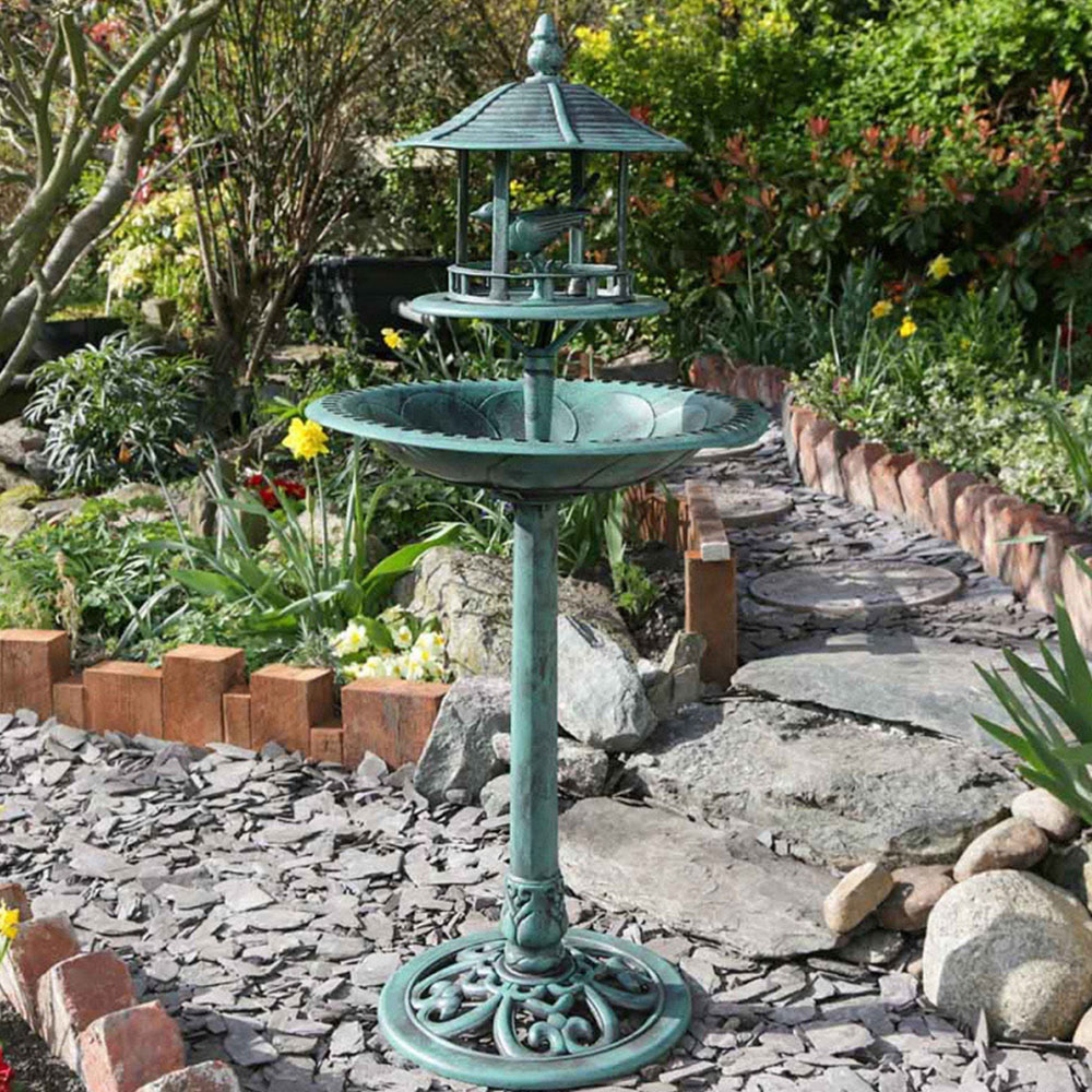 Ornamental Garden Bird Bath with Sheltered Feeding Table Image 2