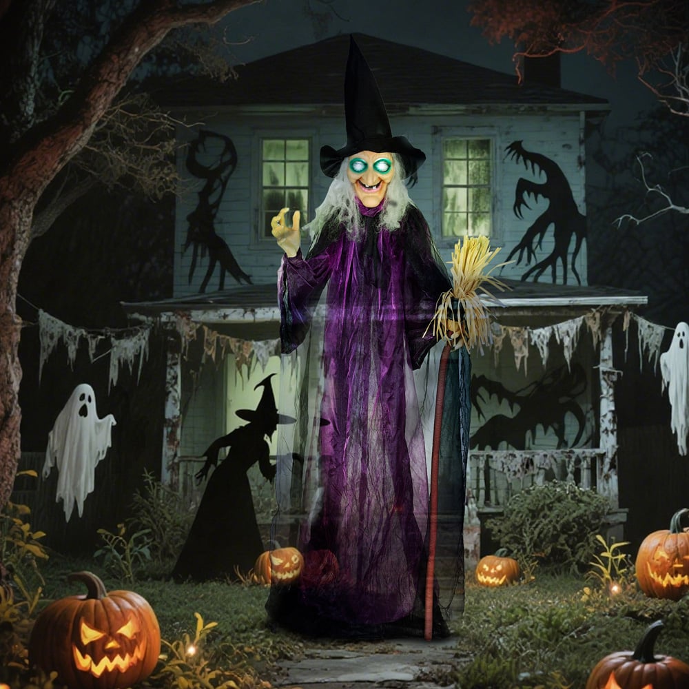 Outsunny Voice Activated Animatronics Purple Standing Witch Halloween Decoration 6ft Image 4