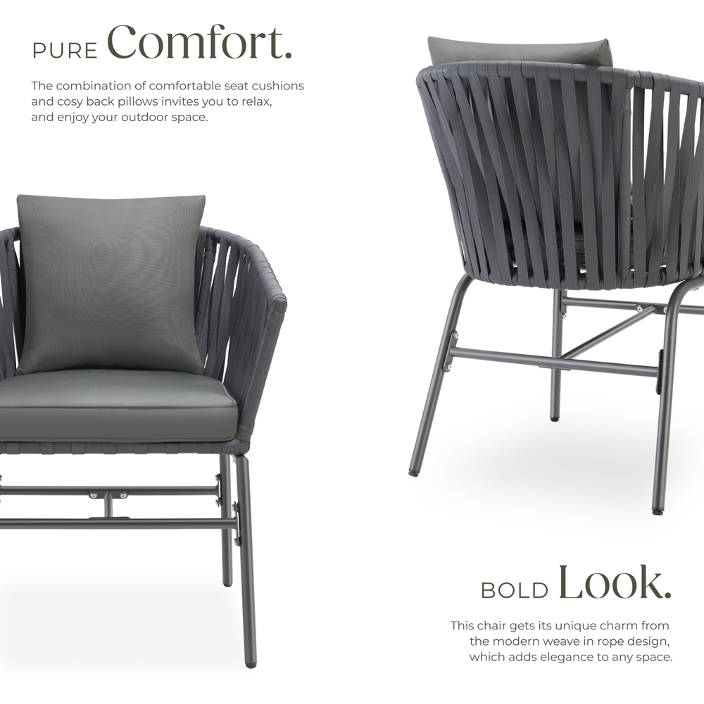 tectake Valeiras Dark Grey Rope Design Accent Chair Set of 2 Image 3