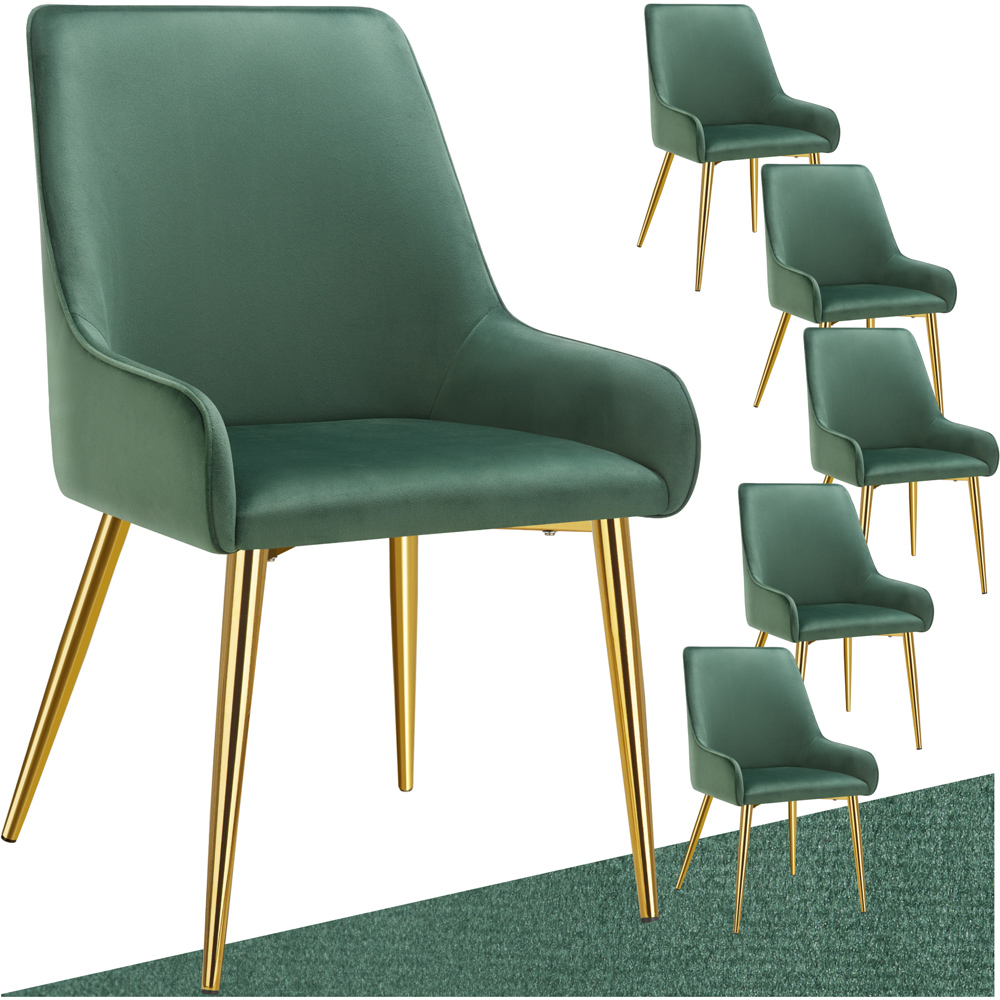 tectake Avane Set of 6 Green Velvet Look Padded Dining Chair Image 2