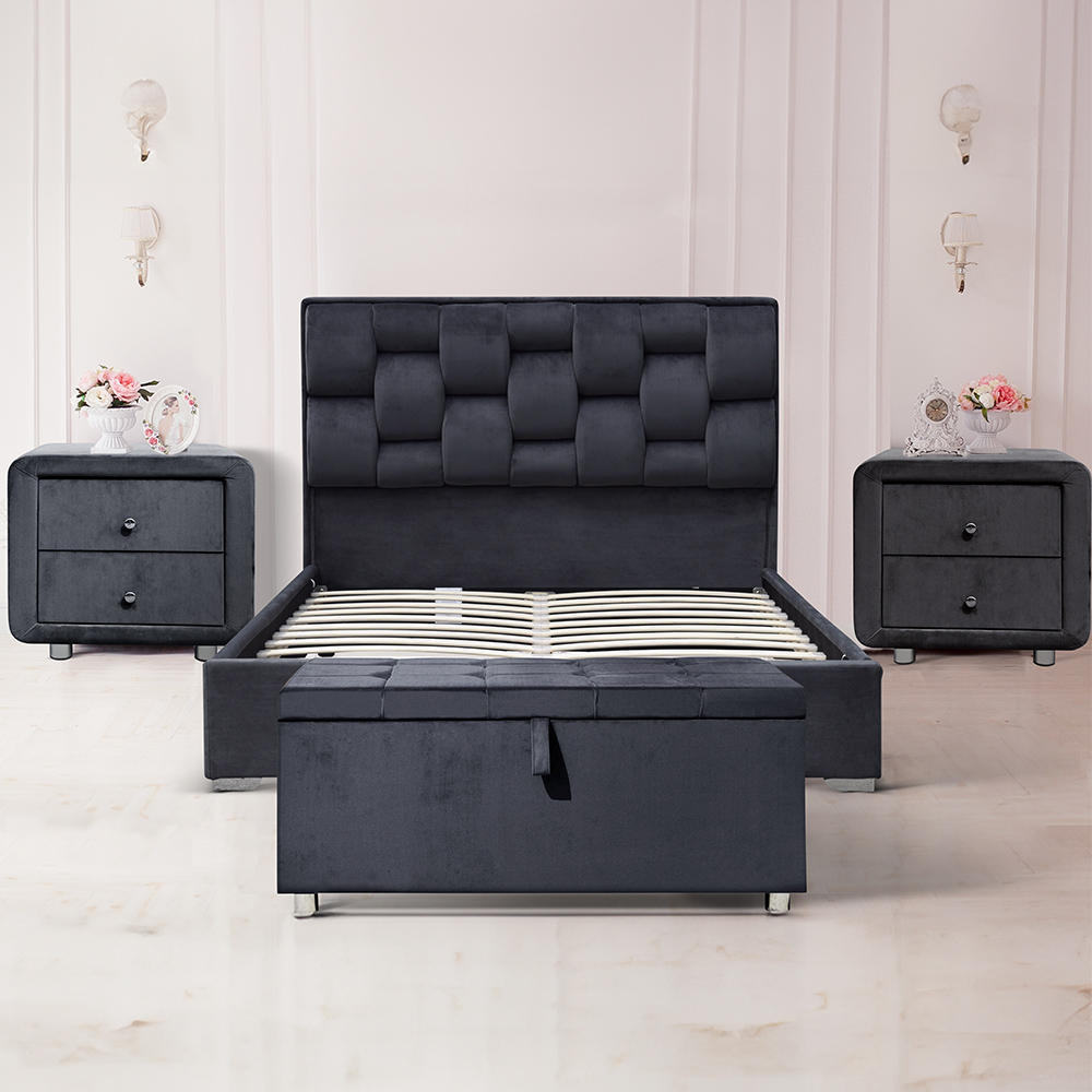 Brooklyn Grey Plush Velvet 3 Piece Bedroom Furniture Set Image 1