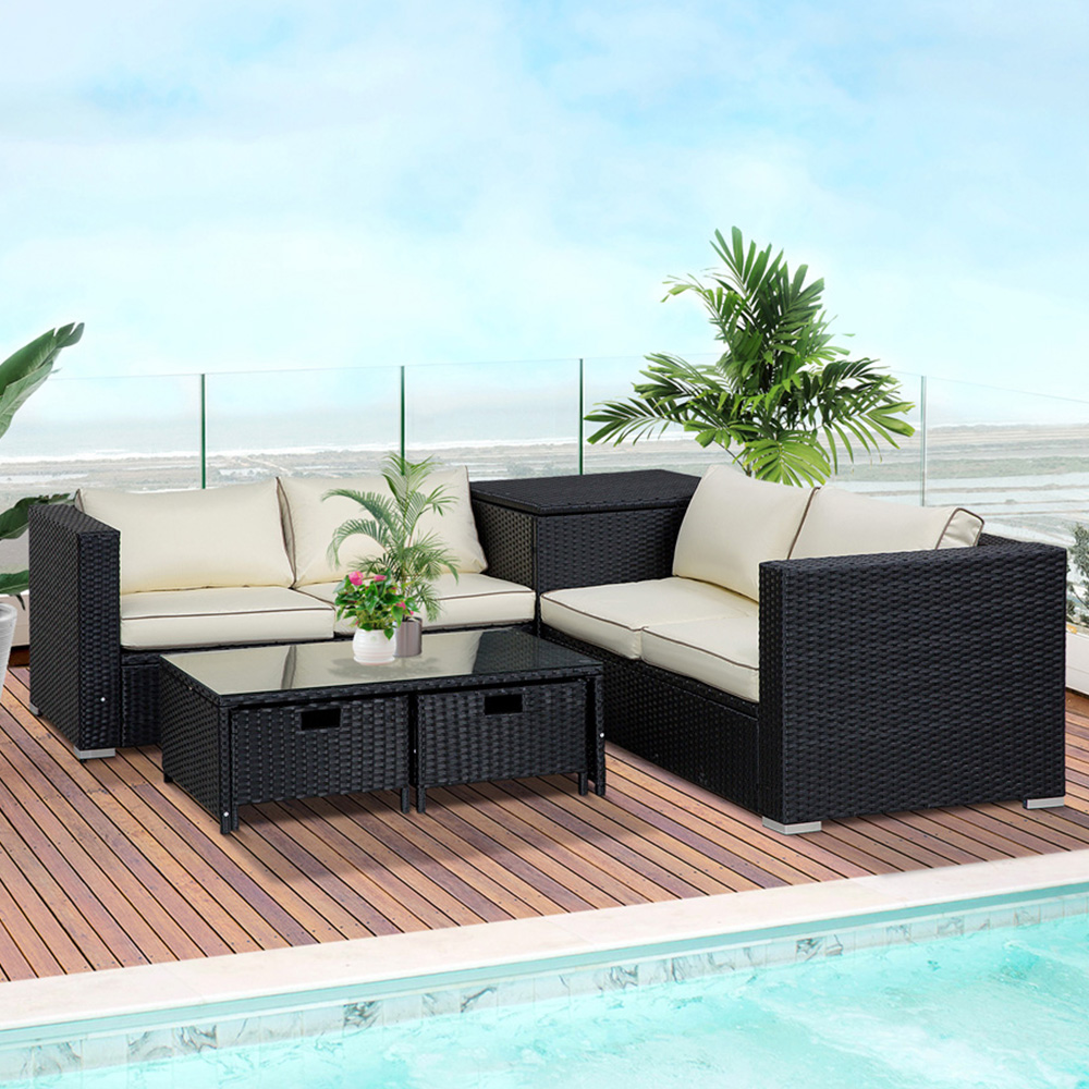 Outsunny 4 Seater Black PE Rattan Sofa Lounge Set with Coffee Table Image 1