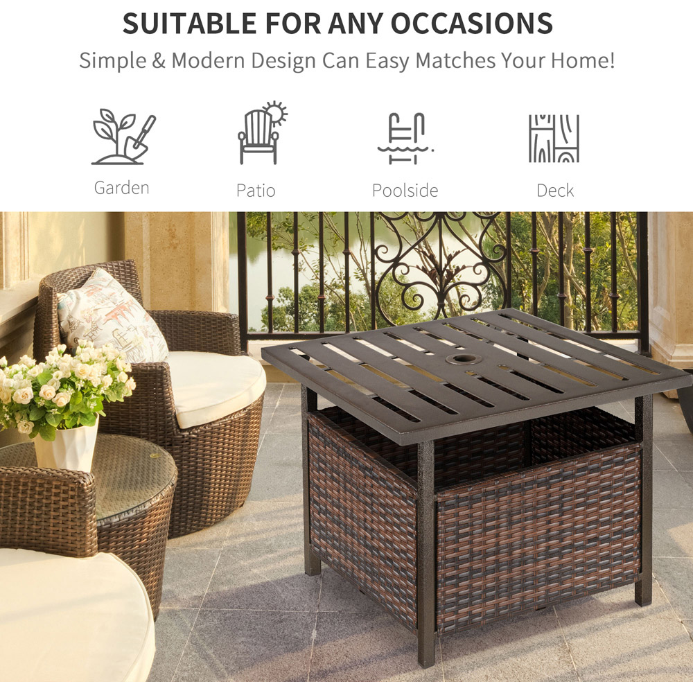 Outsunny Brown Rattan Coffee Table with Umbrella Hole Image 5