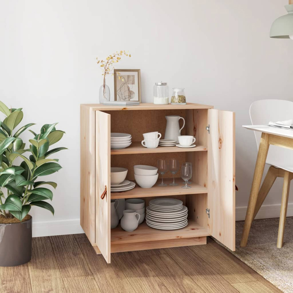 vidaXL 2 Door Natural Solid Pine Wood Sideboard Image 8