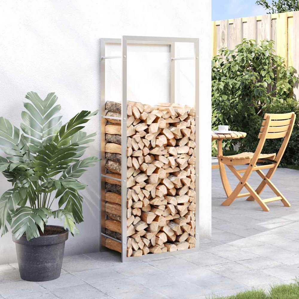 vidaXL Silver Stainless Steel Firewood Log Holder 132 x 50 x 28cm Image 2