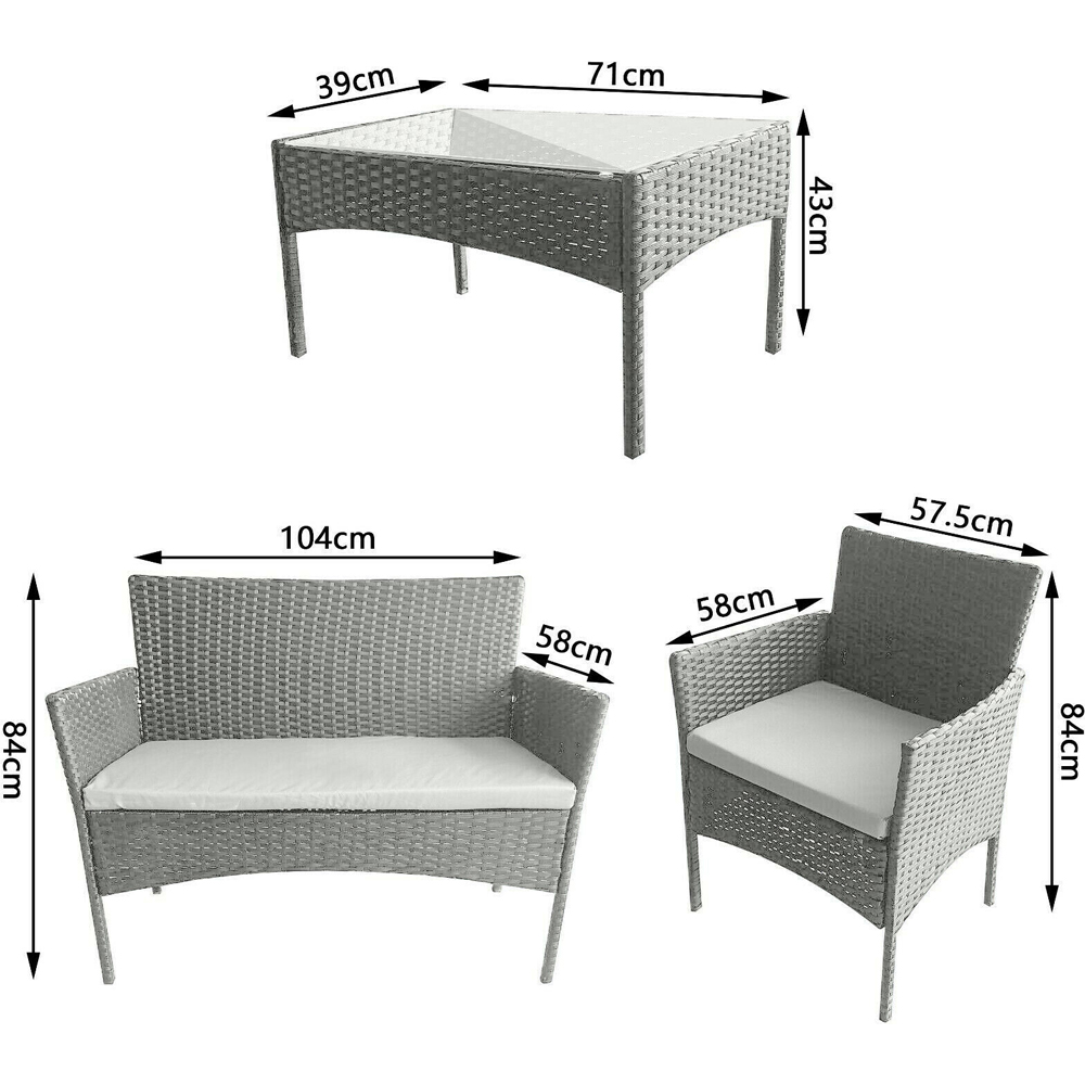 Roger 4 Seater Grey Rattan Outdoor Sofa Set with Table and Seat Cushions Image 7