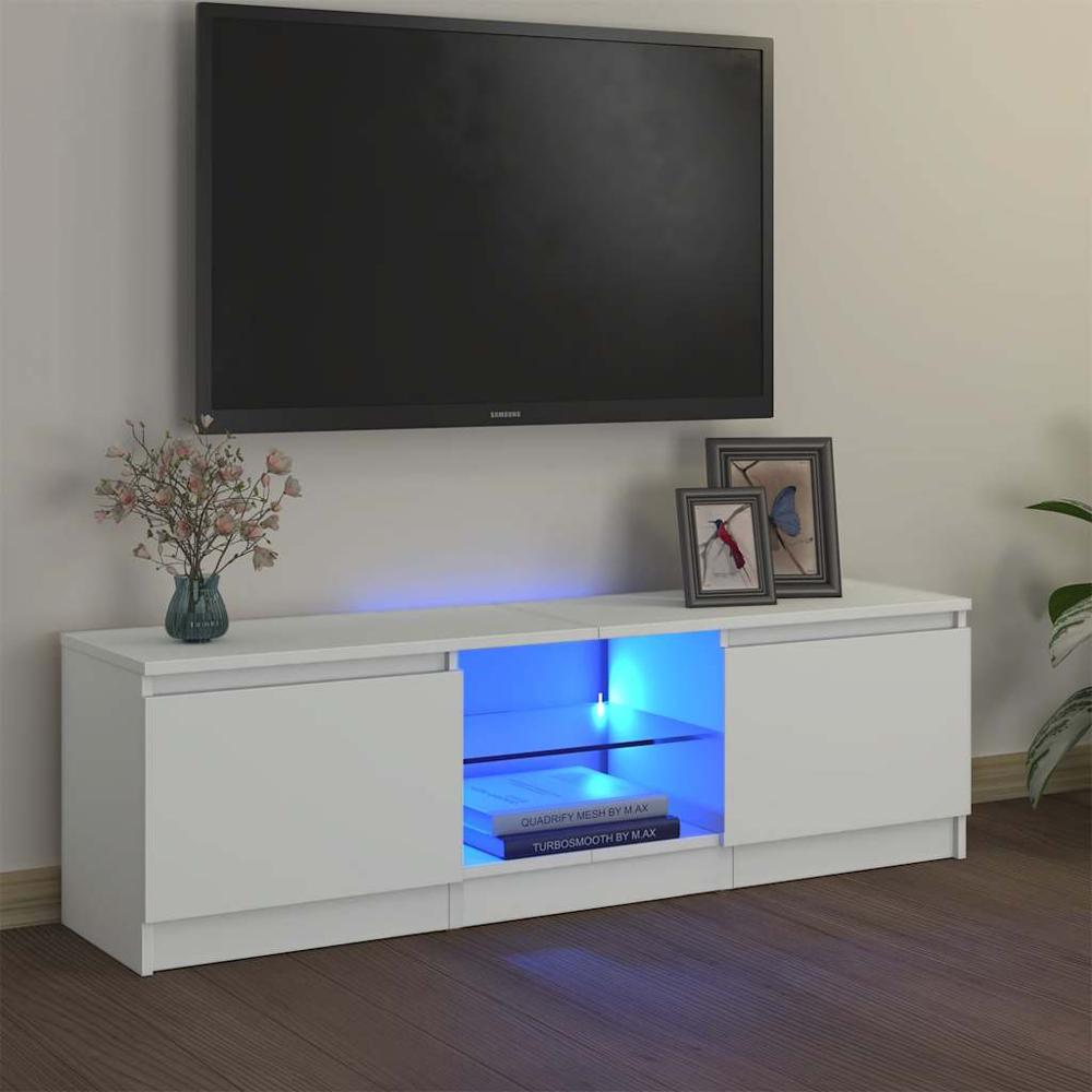 vidaXL 2 Door 2 Shelf White TV Cabinet with LED Lights Image 9