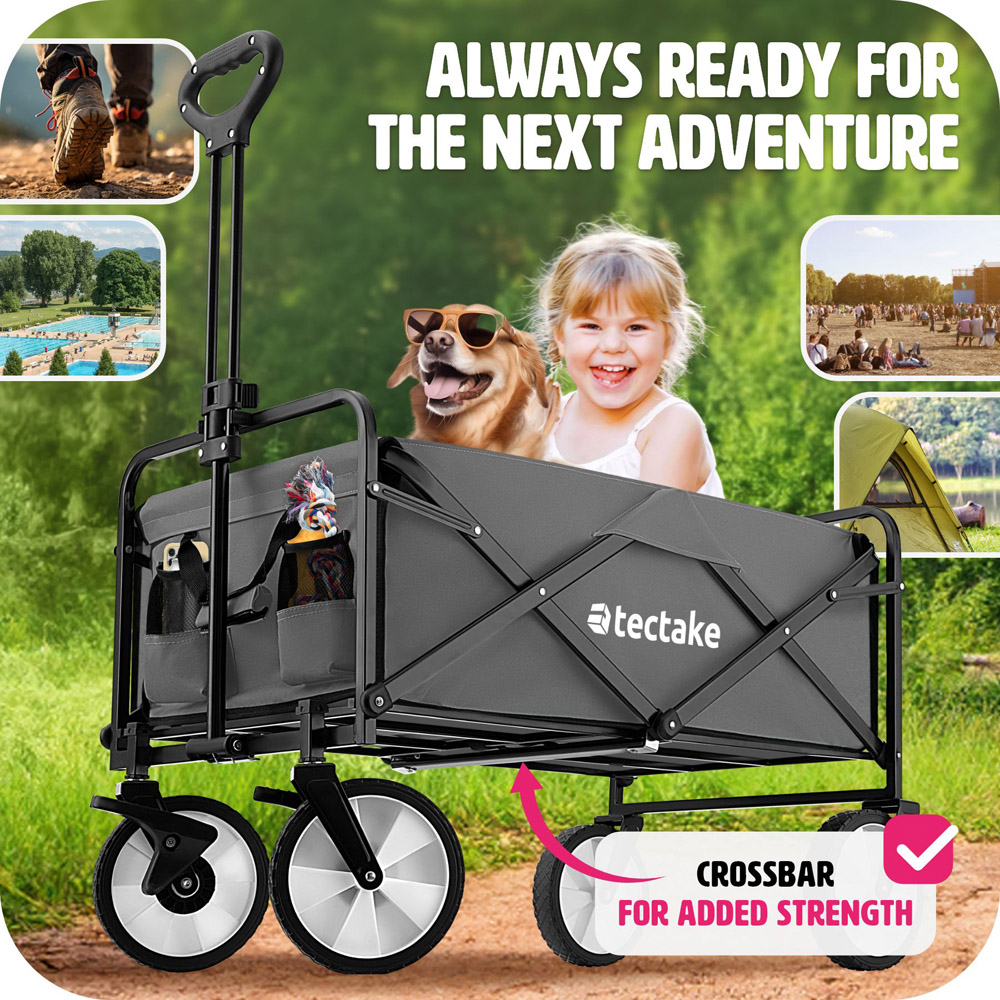 tectake Leon Grey 2 Pocket Foldable Garden Trolley with Brakes Image 4