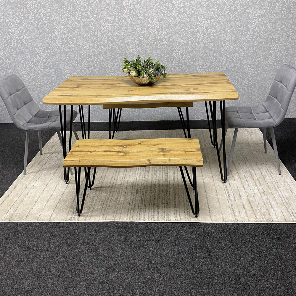 Kosy Koala 6 Seater Velvet Wooden Dining Set with Bench Grey Image 5