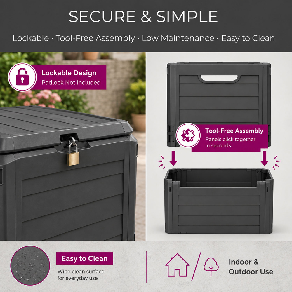 Neo 140L Dark Grey Wood-Effect Lockable Weather-Resistant Garden Storage Box Image 5
