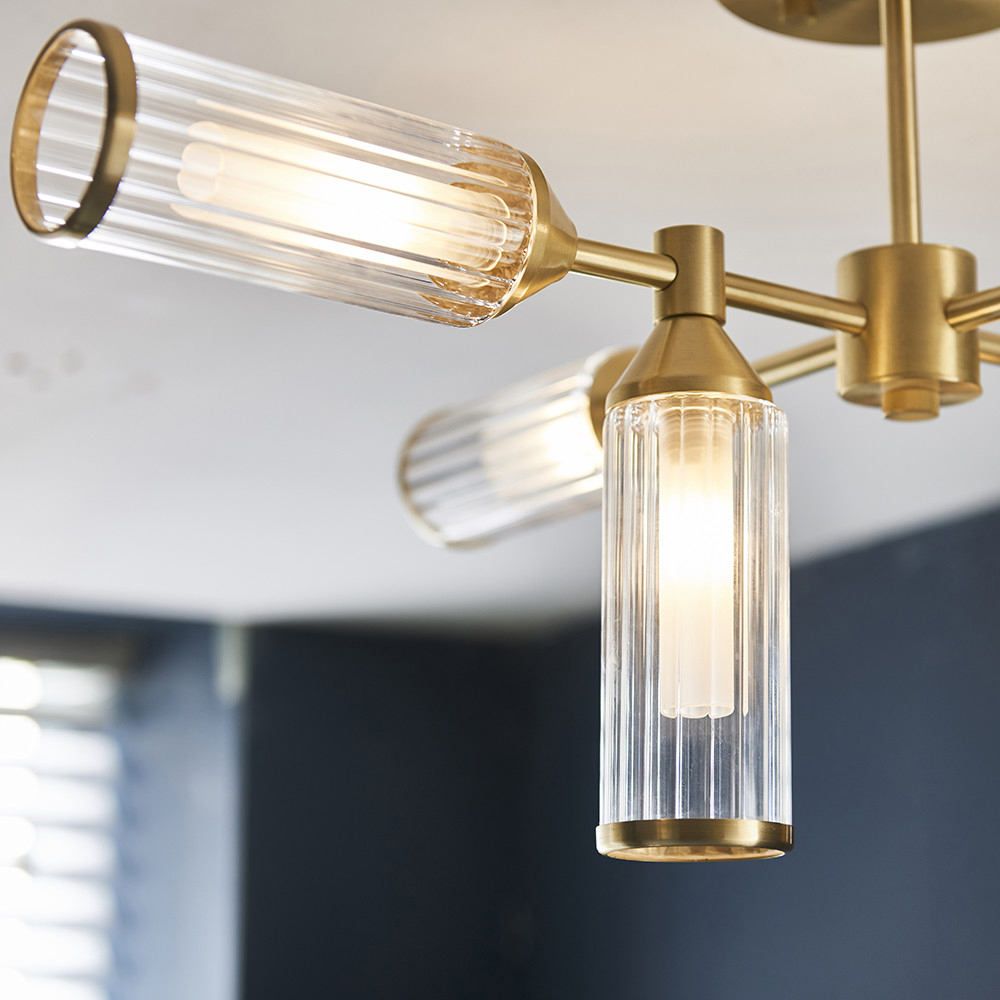 Merano Trieste Satin Brass and Frosted Glass 6 Light Ceiling Semi Flush Image 5