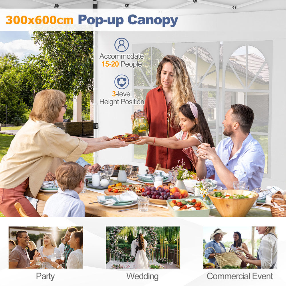 Costway White Pop Up Canopy Tent with 6 Detachable Sidewalls | Wilko