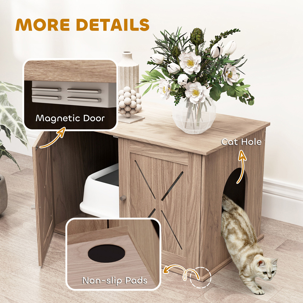PawHut Walnut Brown Cat Litter Box Enclosure Image 6