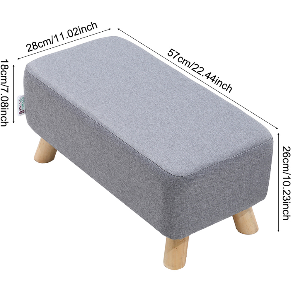Living and Home Grey Rectangular Tofu Shaped Footrest with Wooden Legs Image 8