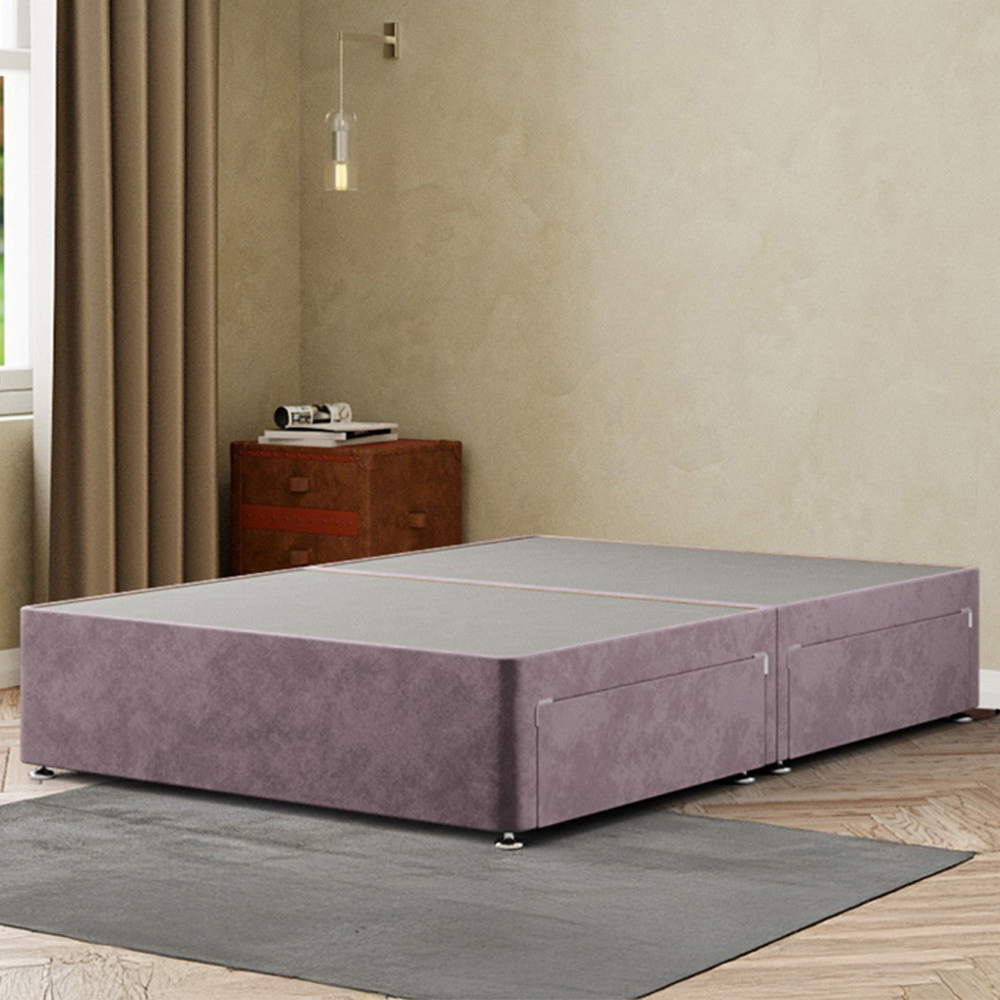 Portland Simple Single Blush Plush Divan Base with 2 Drawers Image 1