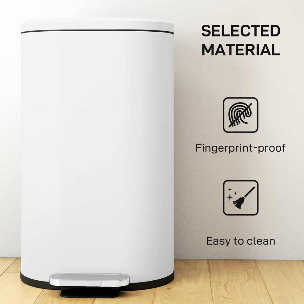 HOMCOM Cream Slim Rectangular Kitchen Pedal Bin with Soft-Close Lid 30L Image 6