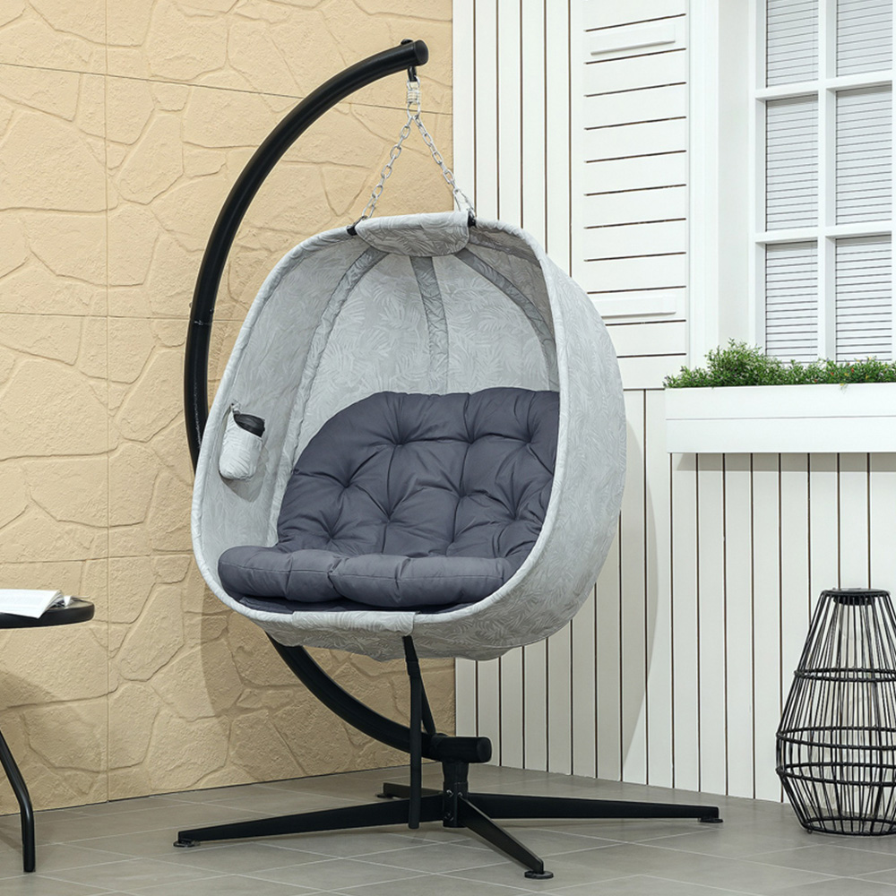 Outsunny Hanging Egg Chair with Stand and Folding Basket Image 1