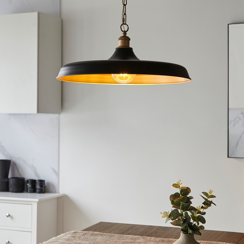 Merano Afragola Dome Matt Black and Satin Gold Pendant Ceiling Light Image 2