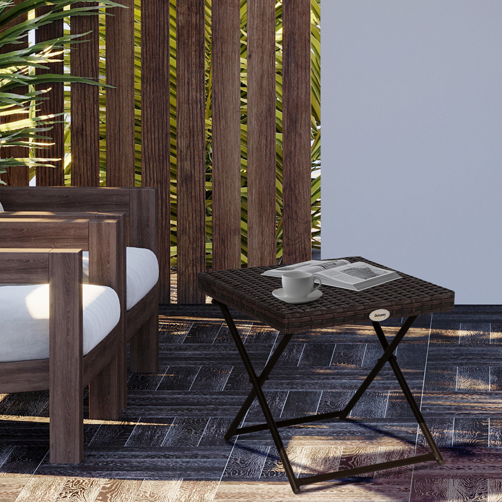 Outsunny Brown PE Ratan Square Folding Coffee Table Image 7