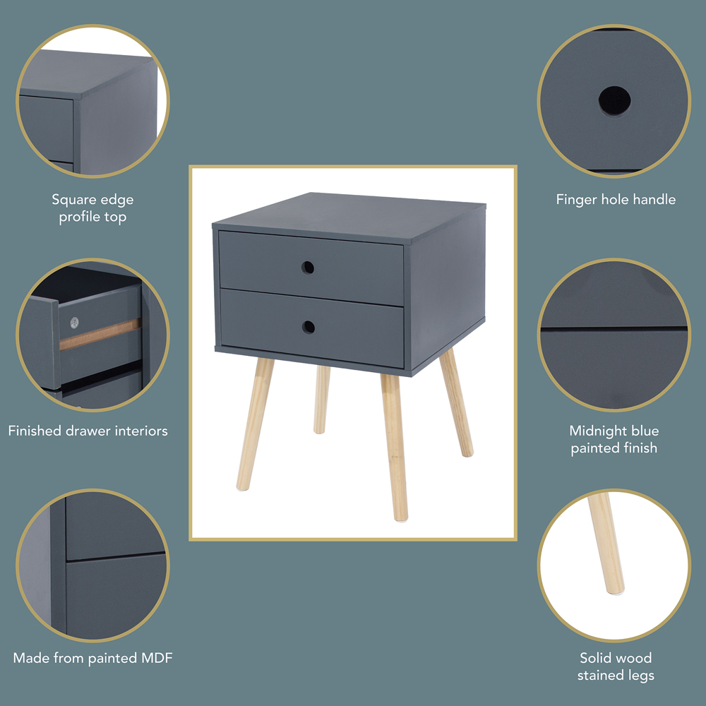 Scandia 2 Drawer Midnight Blue Bedside Table Image 7