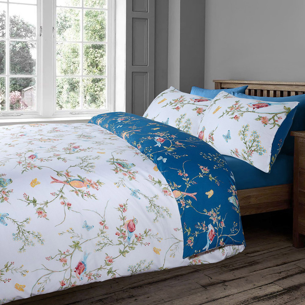 Velosso EasyCare King Size Blue Birds Floral Reversible Duvet Set Image 3
