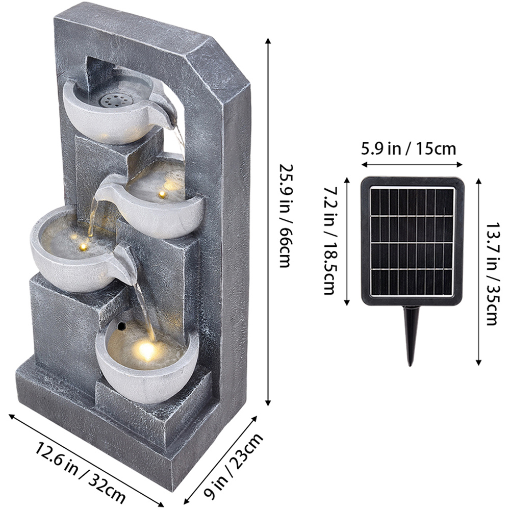 Living and Home 4-Tier Stone Effect Cascading Bowl Solar LED Water Feature Image 6