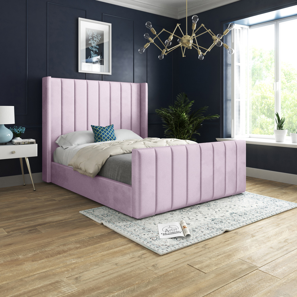 DS Living Oxford Small Double Pink Soft Plush Velvet Bed Frame Image 4