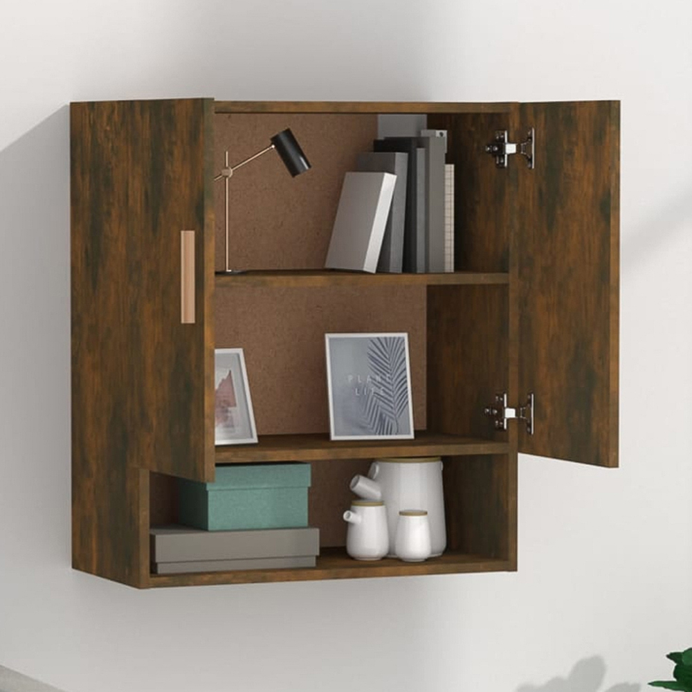 vidaXL 2 Door Single Shelf Smoked Oak Wall Cabinet Image 1