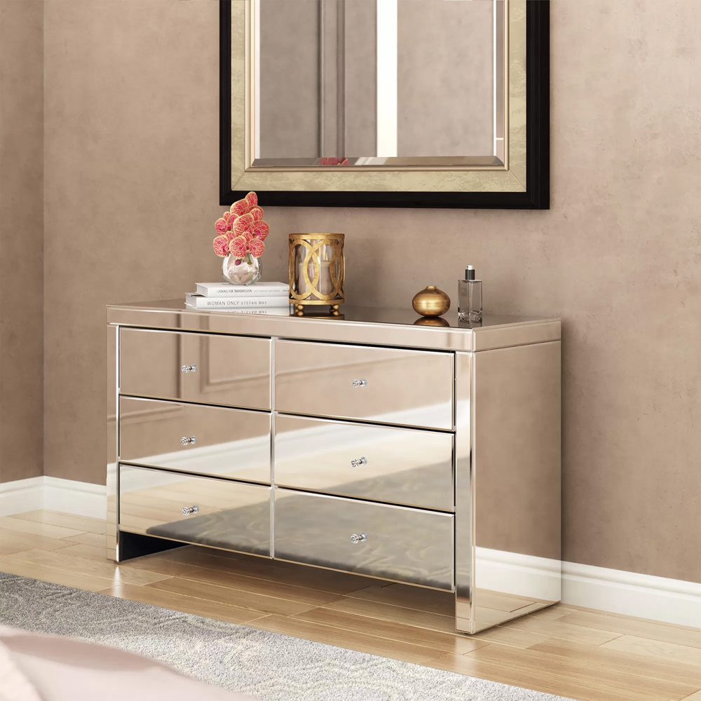 Comfy Living 6 Drawer Mirrored Chest of Drawers Image 3