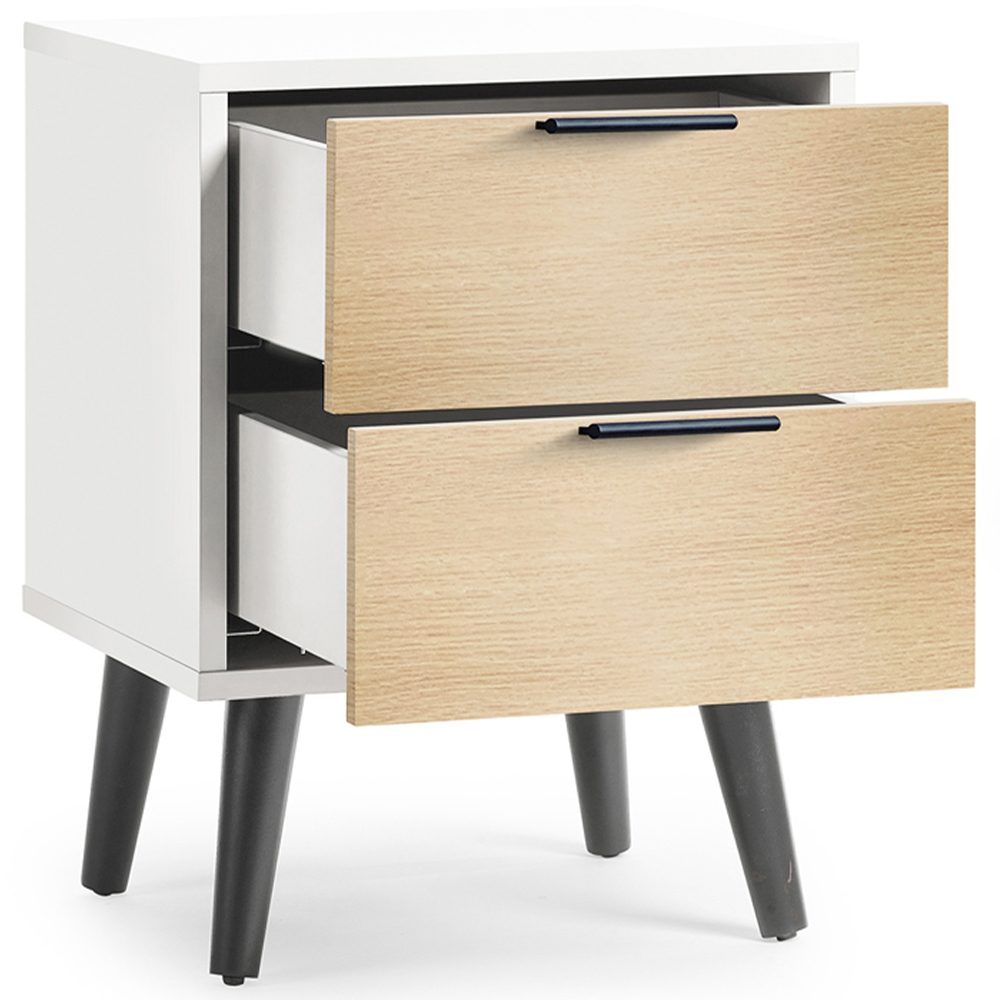 Julian Bowen Alba 2 Drawer Matt White and Oak Bedside Table Image 4