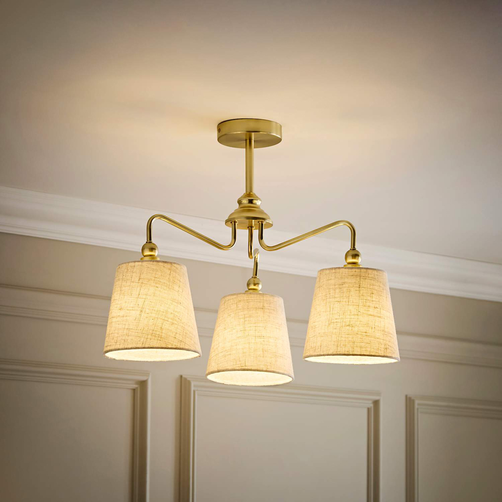 ValueLights Maggie Brushed Gold 3-Arm Chandelier Ceiling Light with Tapered Shade and Bulb Image 6