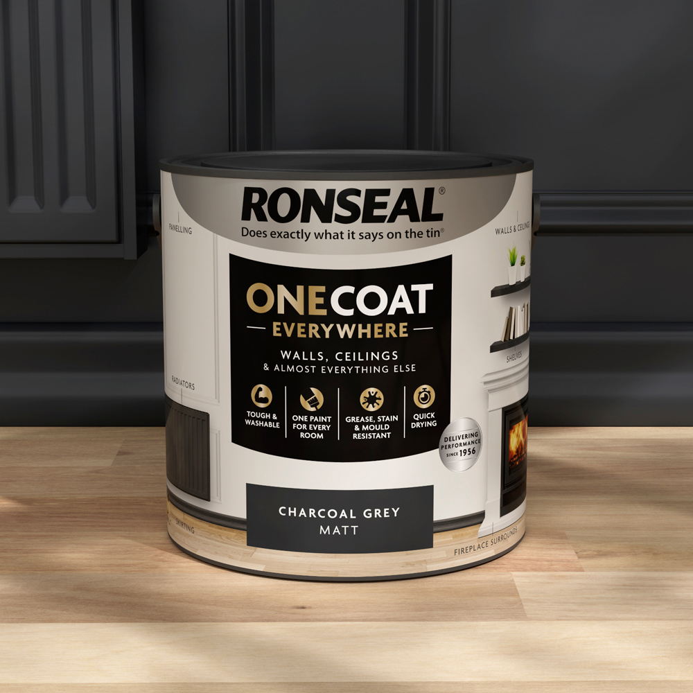 Ronseal One Coat Everywhere Charcoal Grey Matt Interior Paint 2.5L Image 6