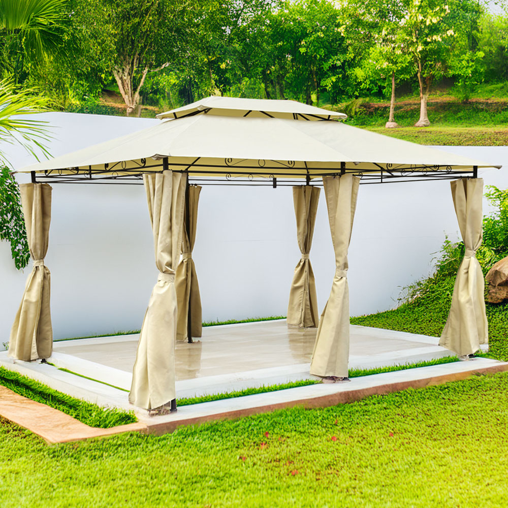 Charles Bentley Steel Art Gazebo and Curtain Beige 4 x 3m Image 1
