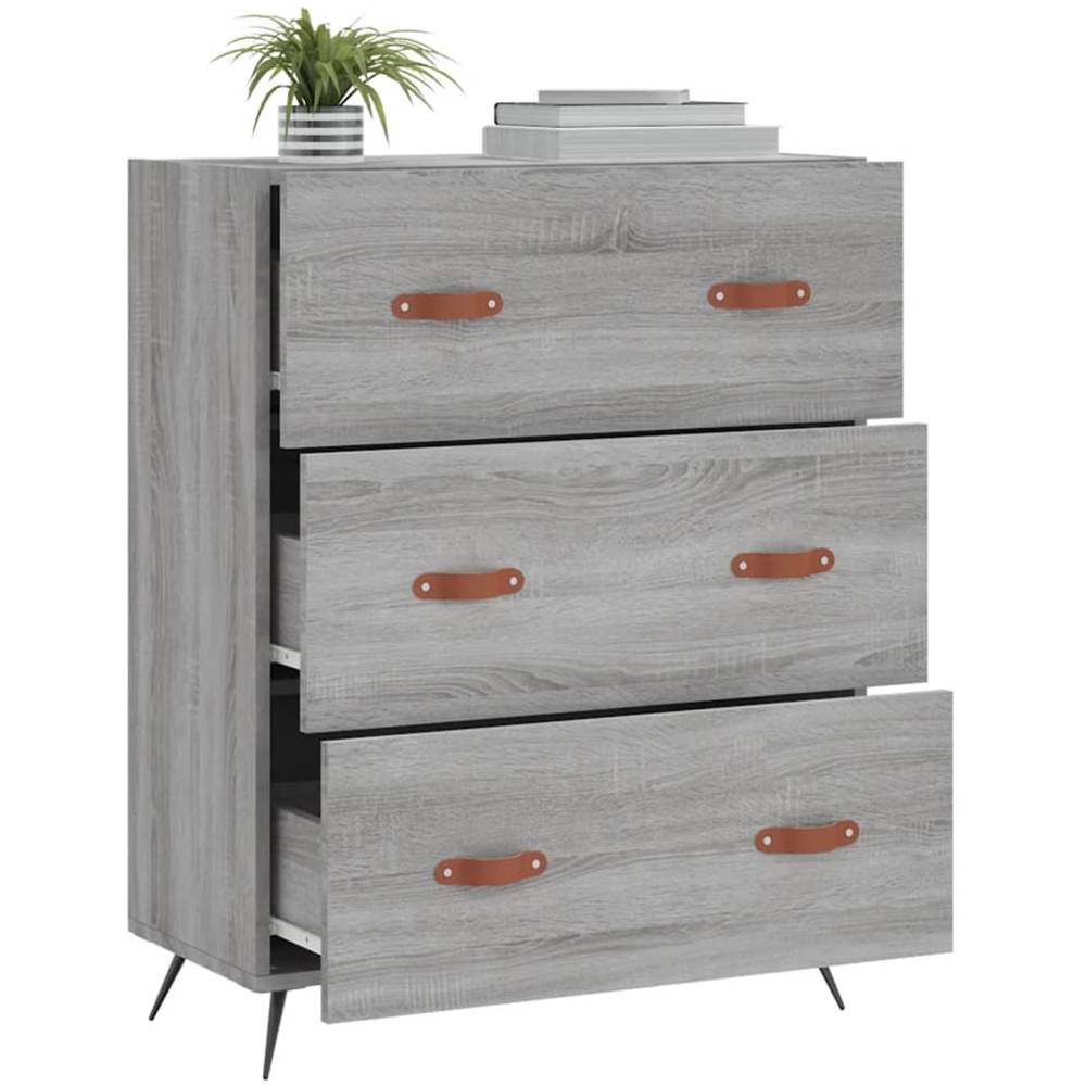 vidaXL 3 Drawer Grey Sonoma Wooden Chest of Drawers Image 3