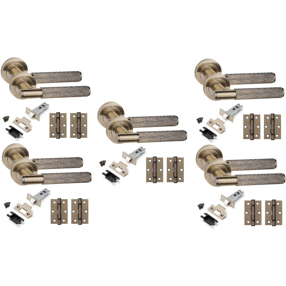 Golden Grace Antique Brass Straight T-Bar Linear Door Handle Set 5 Pack Image 1