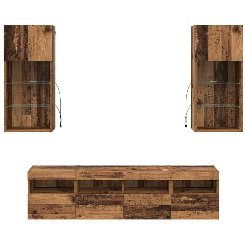 vidaXL LED Old Wood TV Wall Unit Image 7