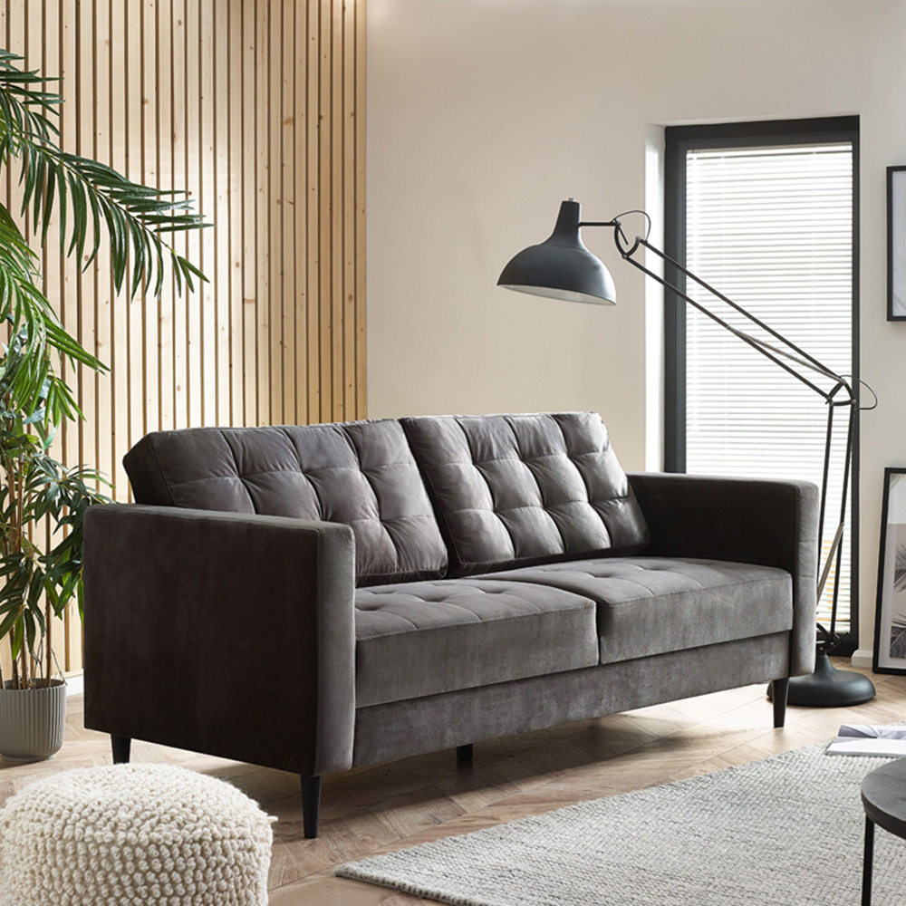 Furniturebox Josie 3 Seater Dark Grey Velvet Sofa Image 5