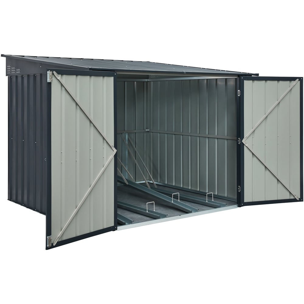 Globel 6 x 6ft 2 Door Grey Metal Pent Bike Shed Image 6