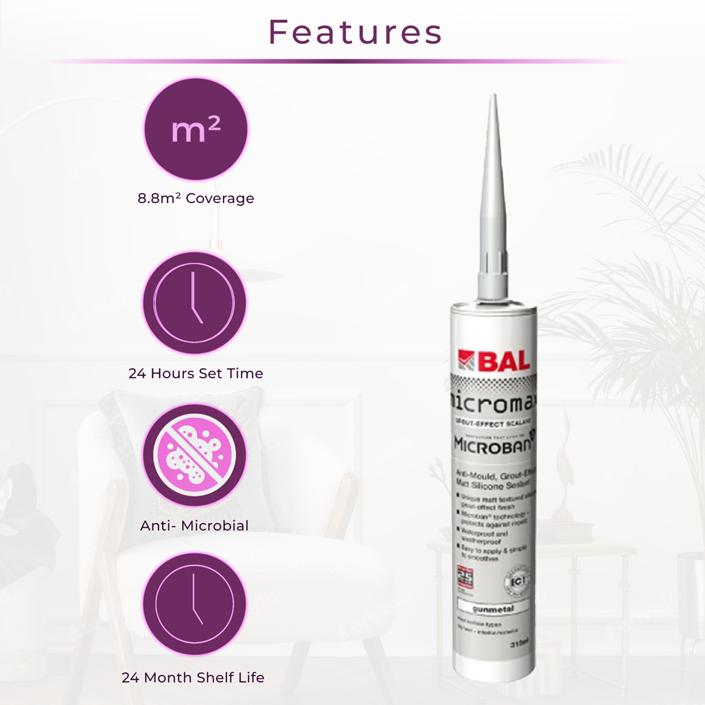 Go Bathrooms BAL Micromax3 Gunmetal Grout Effect Anti-Mould Sealant 310ml Image 2