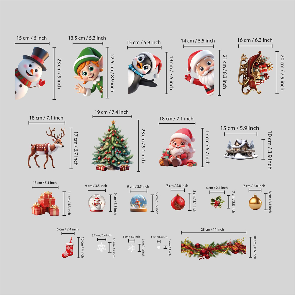 Walplus Peeking Santa and Friends with Snowflakes Double-Sided Christmas Window Stickers 149 Piece Image 8