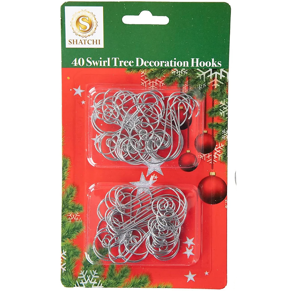 Shatchi Silver Swirl Tree Decoration Hooks 40 Pack Image 1