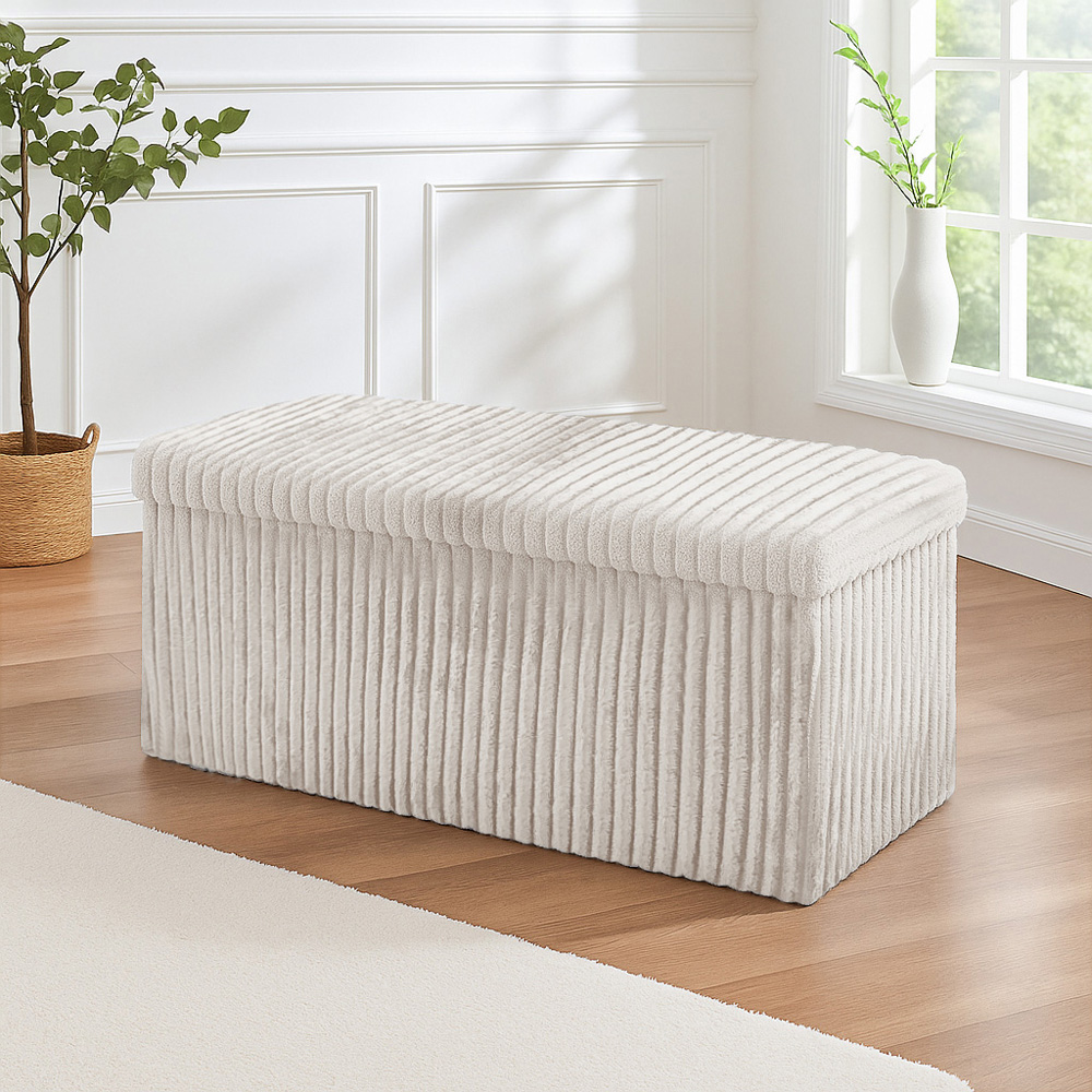 Homerepublic Cream Corduroy Foldable Storage Box 76 x 38cm Image 2